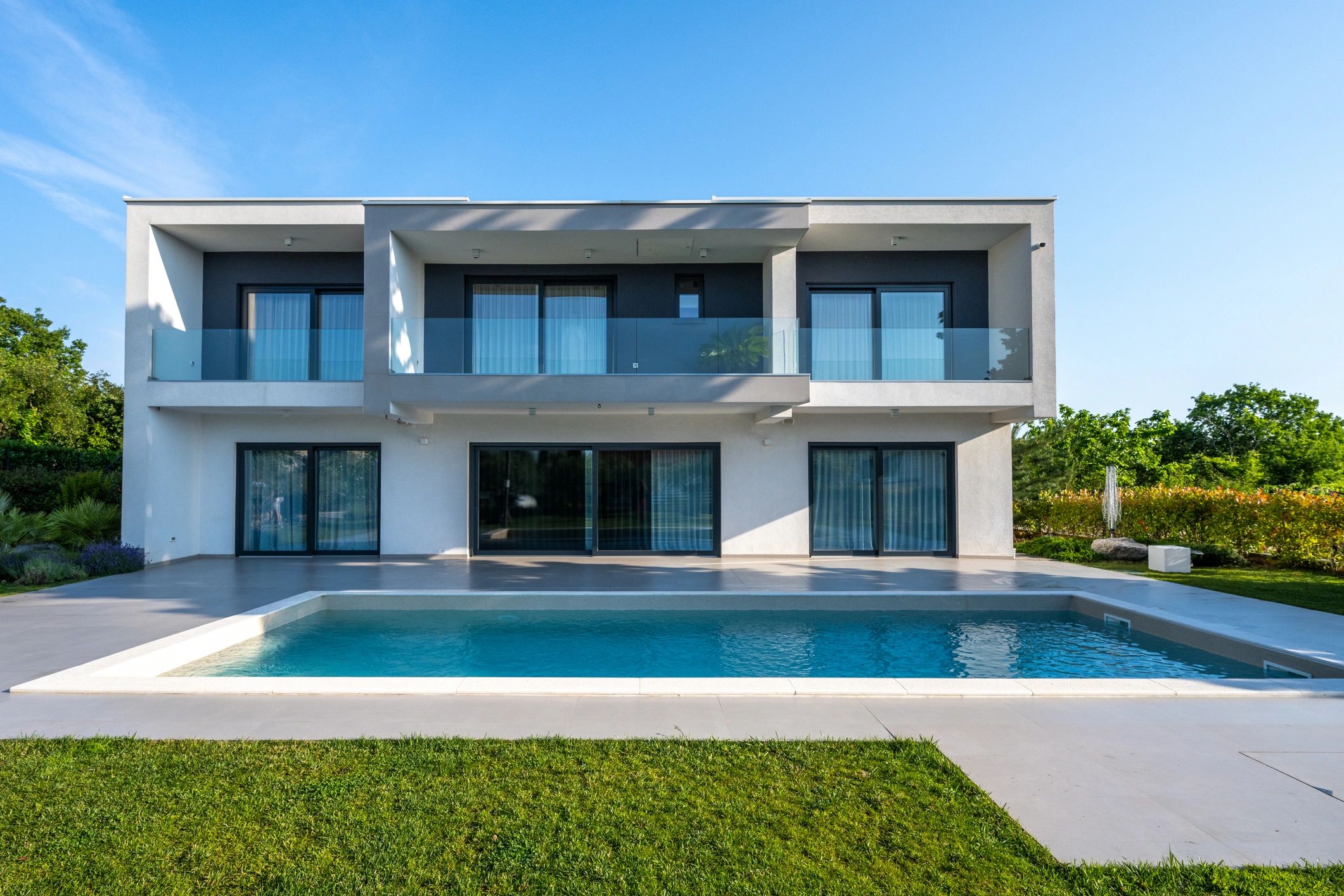 Modern home exterior with large windows