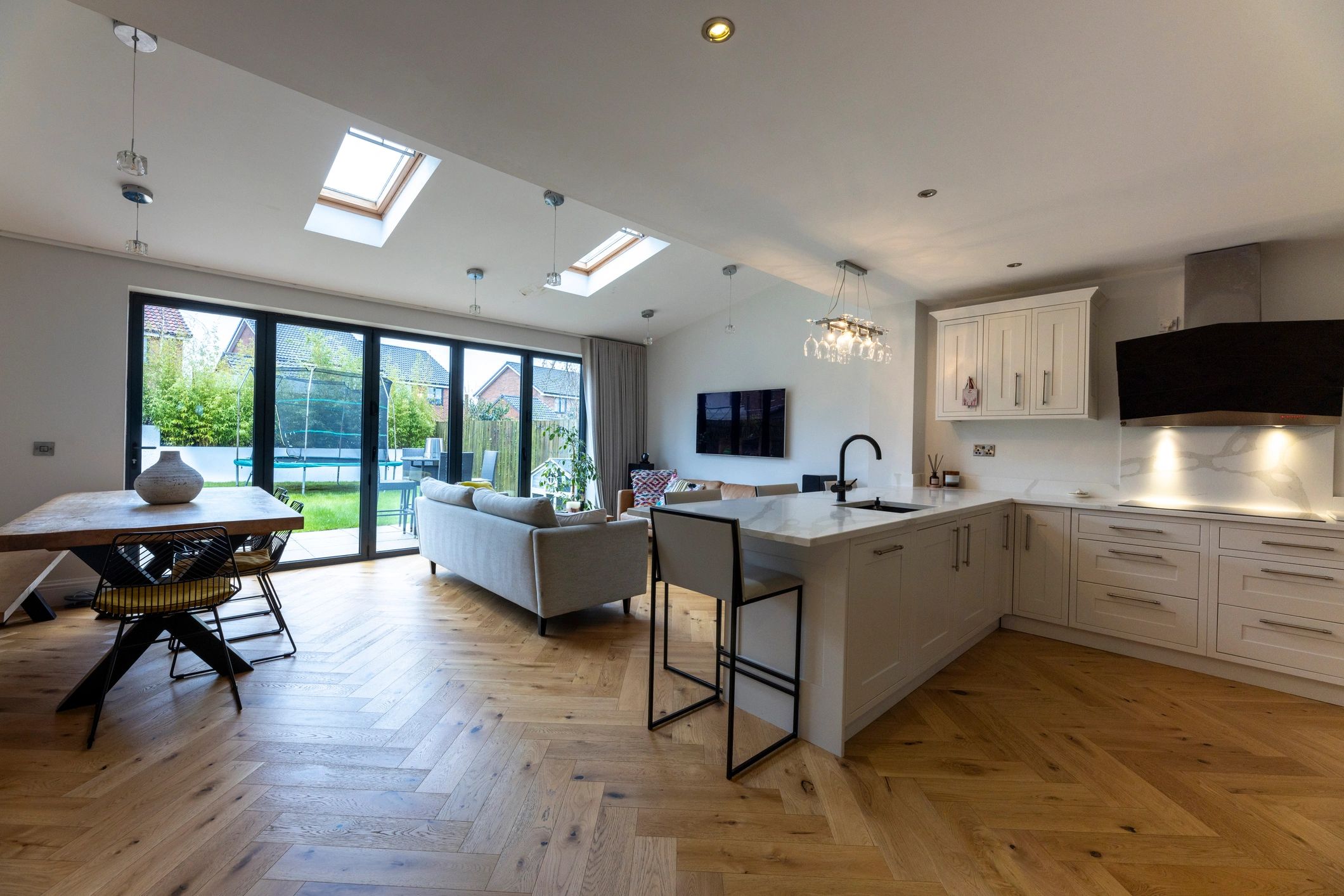 Open plan living area with large patio doors
